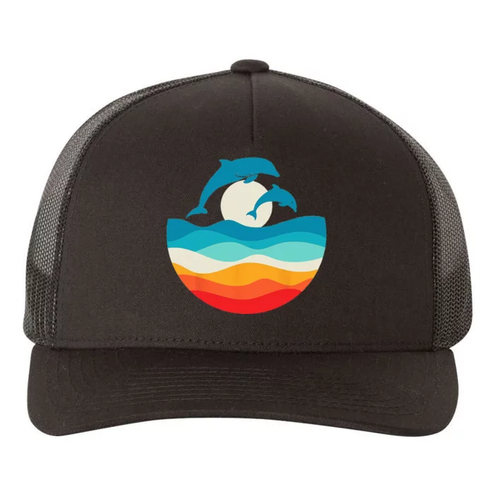 Vintage Retro Summer Time Beach Dolphin Yupoong Adult 5-Panel Trucker Hat