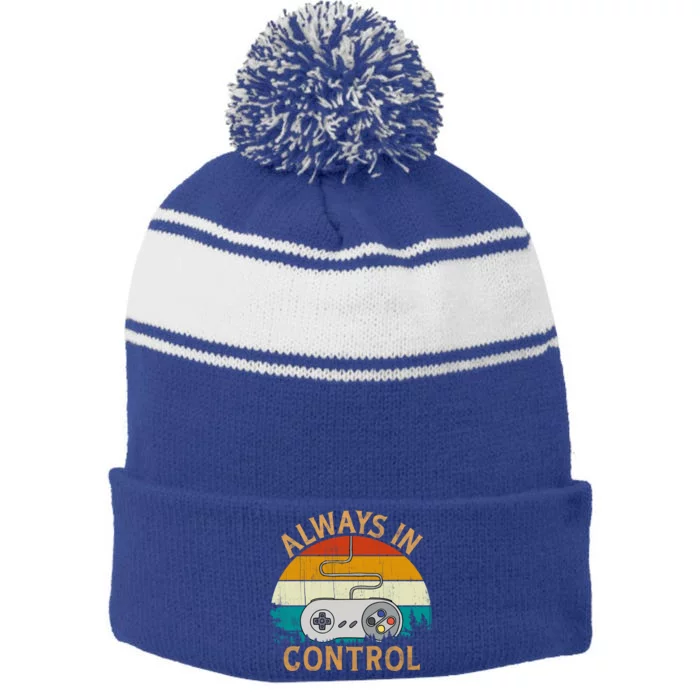 Vintage Retro Style Video Game Lover Always Control Gamer Gift Stripe Pom Pom Beanie