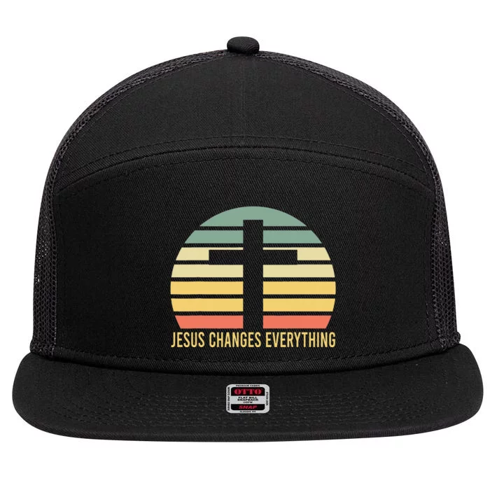 Vintage Retro Sunset Christian Jesus Changes Everything 7 Panel Mesh Trucker Snapback Hat