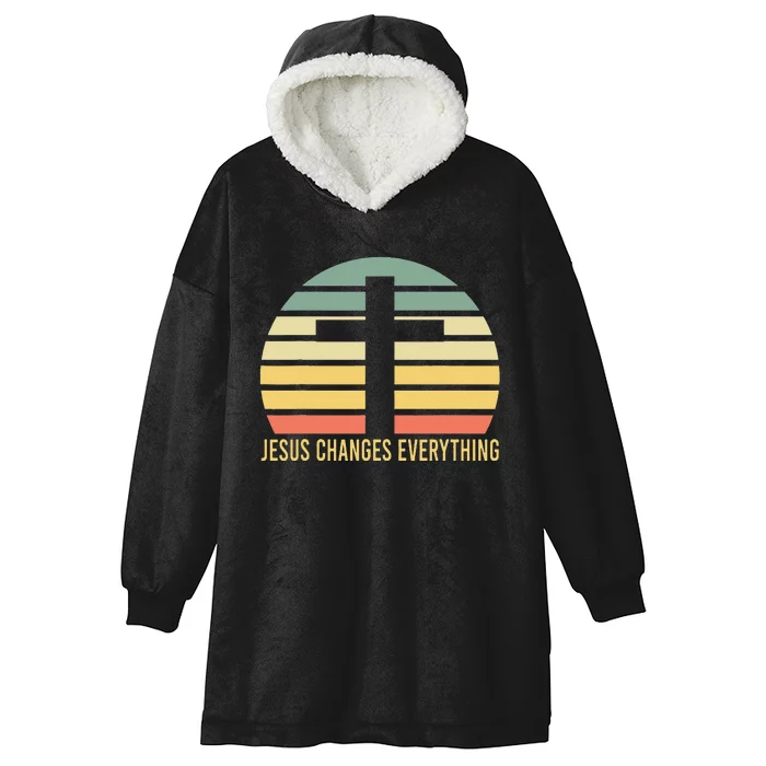 Vintage Retro Sunset Christian Jesus Changes Everything Hooded Wearable Blanket