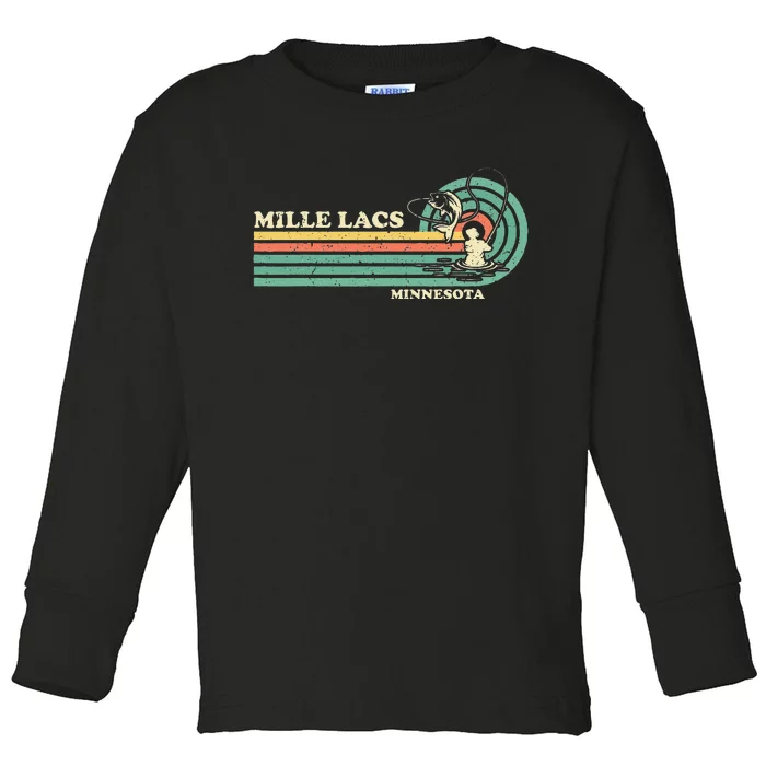 Vintage Retro Summer Fishing Minnesota Mille Lacs Lake Toddler Long Sleeve Shirt