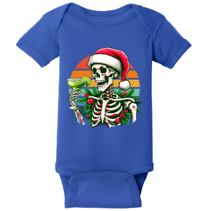 Vintage Retro Santa Skeleton Ing Cocktail Christmas Cute Gift Baby Bodysuit