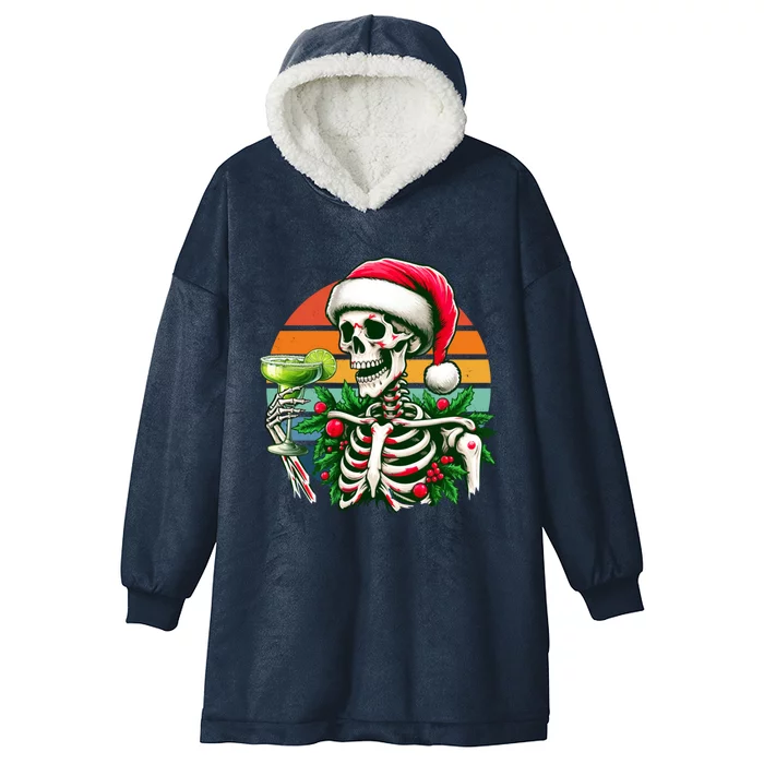 Vintage Retro Santa Skeleton Ing Cocktail Christmas Cute Gift Hooded Wearable Blanket