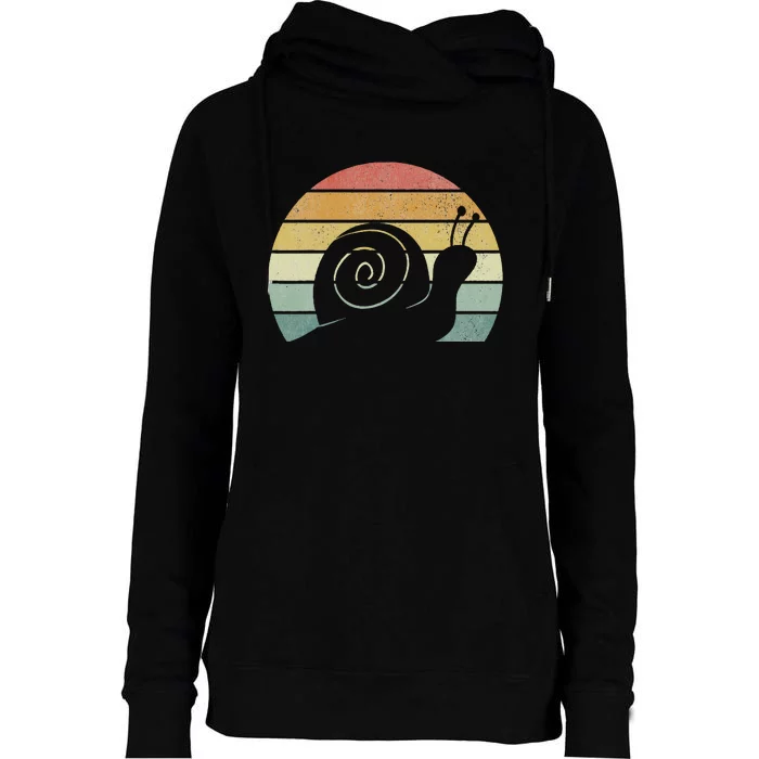 Vintage Retro Sunset Snail Design Cute Sluggish Funny Snail Womens Funnel Neck Pullover Hood