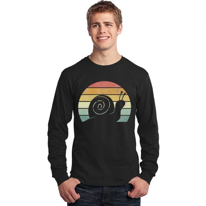 Vintage Retro Sunset Snail Design Cute Sluggish Funny Snail Tall Long Sleeve T-Shirt