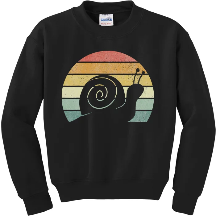 Vintage Retro Sunset Snail Design Cute Sluggish Funny Snail Kids Sweatshirt