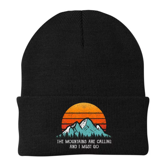 Vintage Retro Sun The Mountains Are Calling & I Must Go Knit Cap Winter Beanie