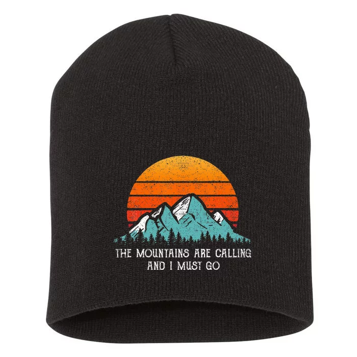 Vintage Retro Sun The Mountains Are Calling & I Must Go Short Acrylic Beanie