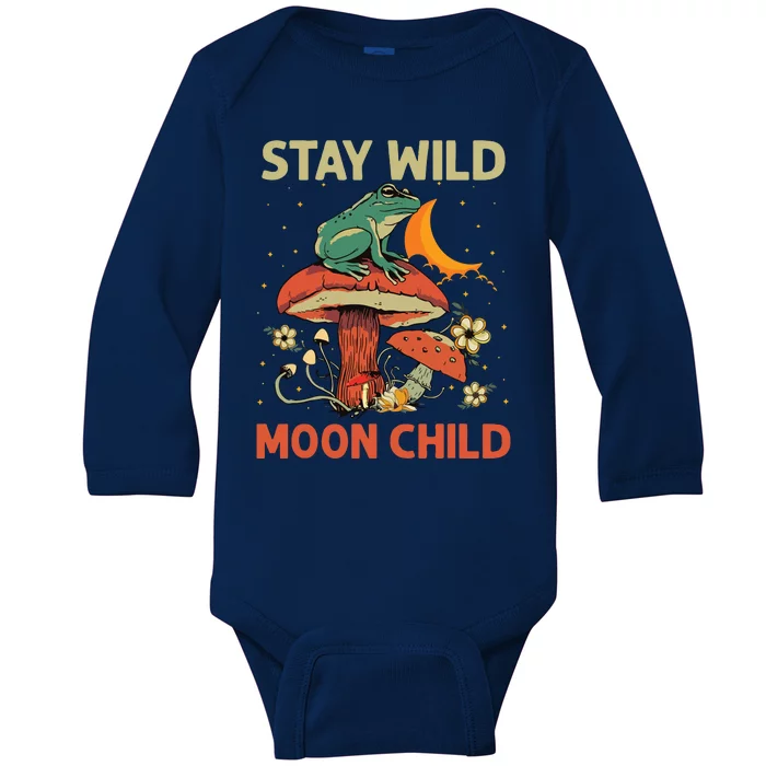 Vintage Retro Stay Wild Moon Child Frog Mushroom Hippie Baby Long Sleeve Bodysuit