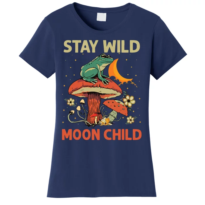 Vintage Retro Stay Wild Moon Child Frog Mushroom Hippie Women's T-Shirt