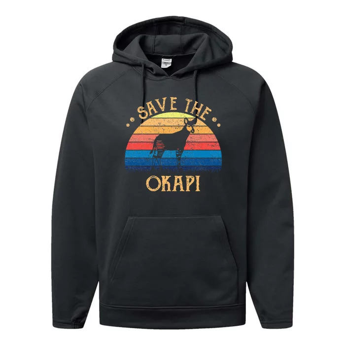 Vintage Retro Sunset Save The Okapi Performance Fleece Hoodie