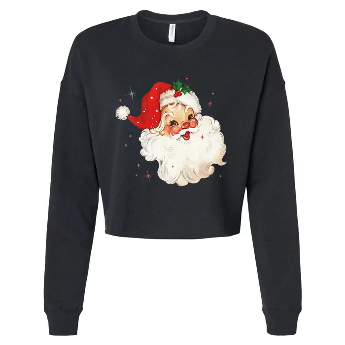 Vintage Retro Santa Christmas Cropped Pullover Crew