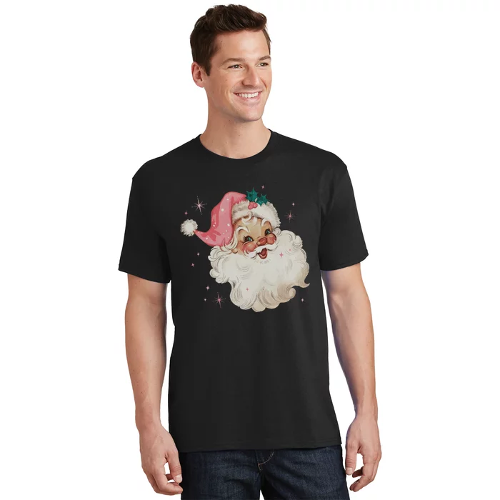 Vintage Retro Santa Christmas Pink Hat T-Shirt