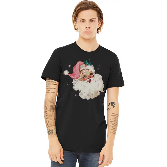 Vintage Retro Santa Christmas Pink Hat Premium T-Shirt