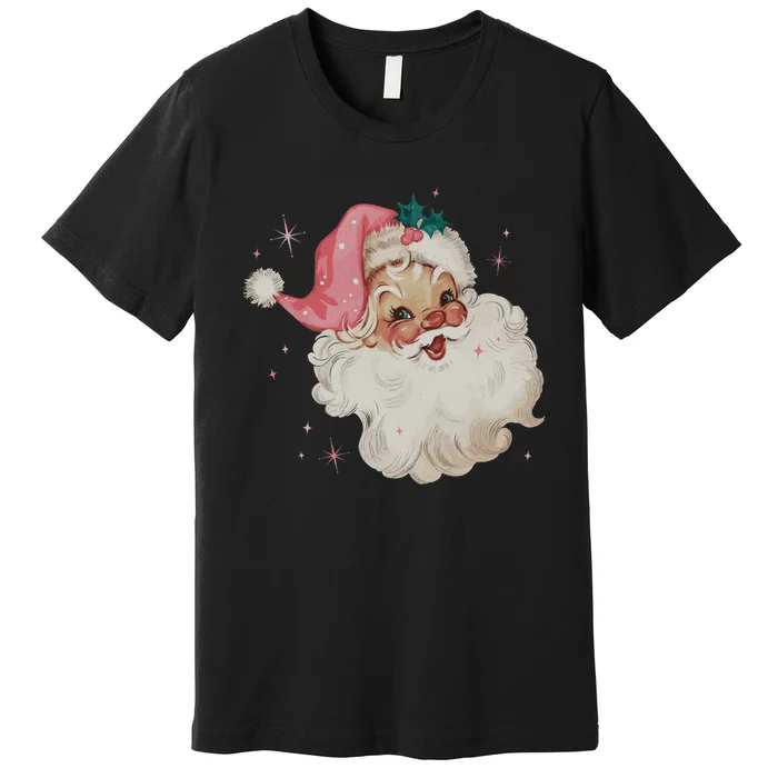 Vintage Retro Santa Christmas Pink Hat Premium T-Shirt