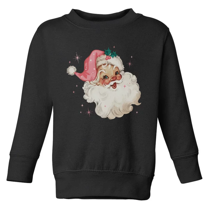 Vintage Retro Santa Christmas Pink Hat Toddler Sweatshirt