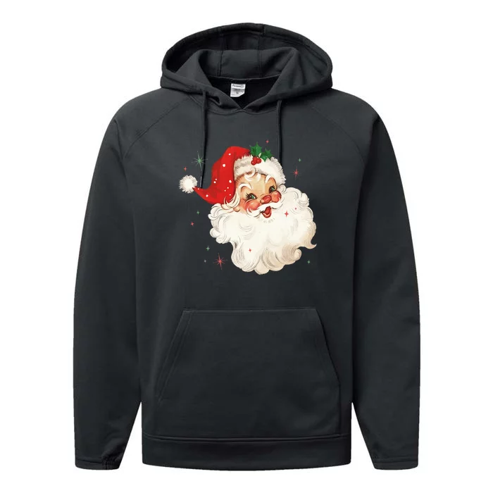 Vintage Retro Santa Christmas Performance Fleece Hoodie