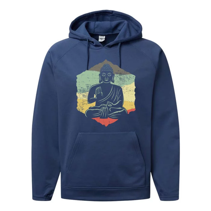 Vintage Retro Style Buddha Meditation Gift Design Idea Cool Gift Performance Fleece Hoodie