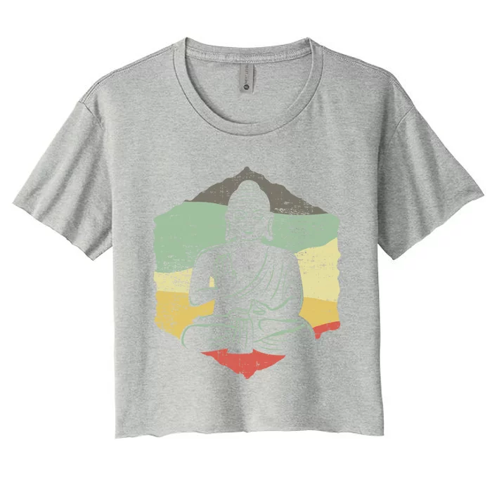 Vintage Retro Style Buddha Meditation Gift Design Idea Cool Gift Women's Crop Top Tee