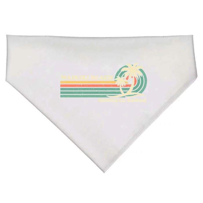 Vintage Retro Summer Vacation Honolulu Hawaii Waikiki Beach Funny Gift USA-Made Doggie Bandana