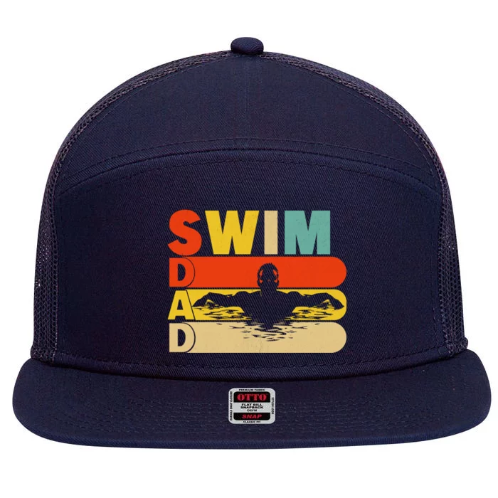 Vintage Retro Swimming Lover Swimmer Swim Dad FatherS Day Gift 7 Panel Mesh Trucker Snapback Hat