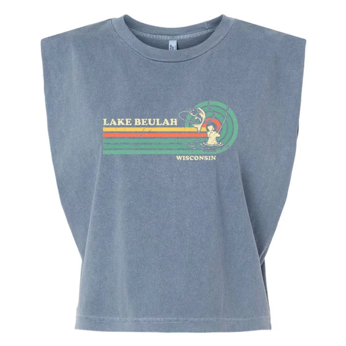 Vintage Retro Summer Fishing Wisconsin Beulah Lake Garment-Dyed Women's Muscle Tee