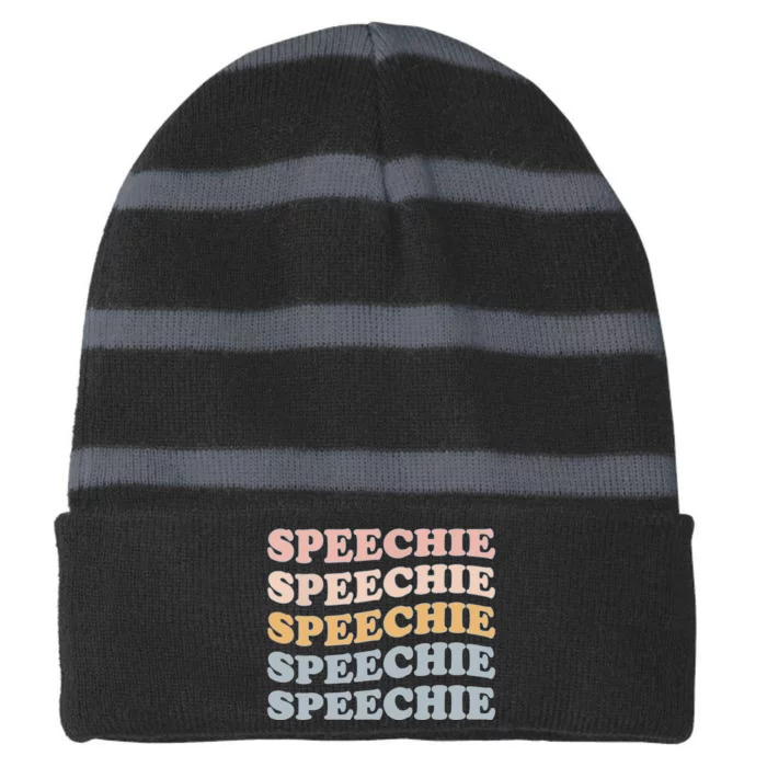 V4Z5 Retro Speechie Speech Language Pathologist Therapy Striped Beanie with Solid Band