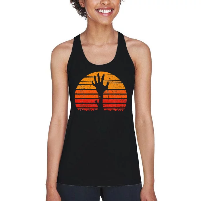 Vintage Retro Sunset Halloween Zombie Hand Scary Women's Racerback Tank