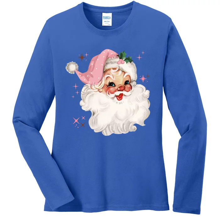 Vintage Retro Santa Chirstmas Funny Gift Pink Hat Claus Funny Gift Ladies Long Sleeve Shirt