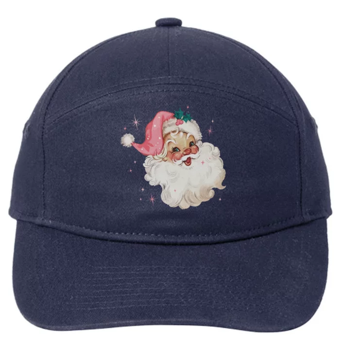 Vintage Retro Santa Christmas Pink Hat Cool Gift 7-Panel Snapback Hat