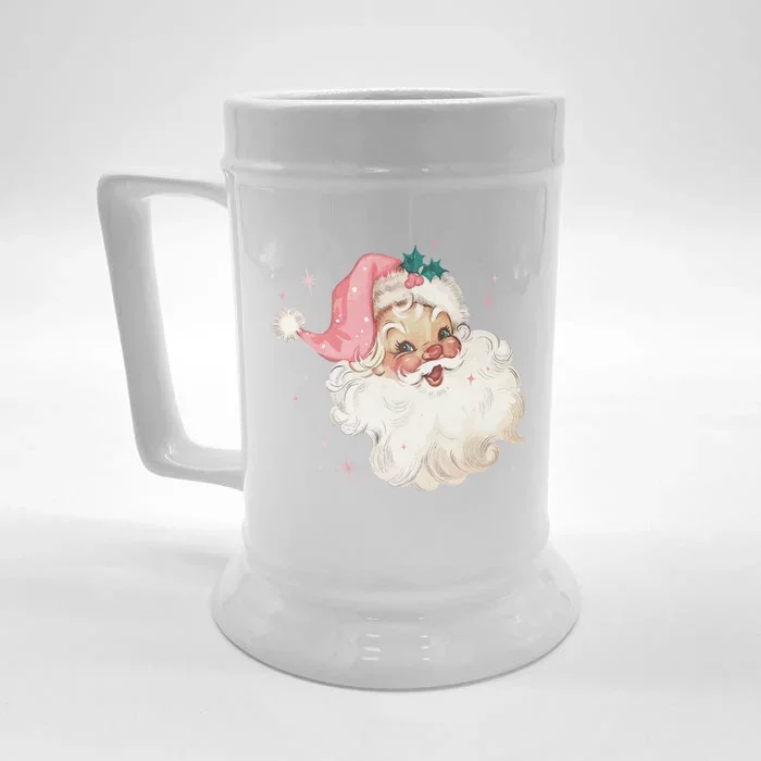 Vintage Retro Santa Christmas Pink Hat Cool Gift Front & Back Beer Stein