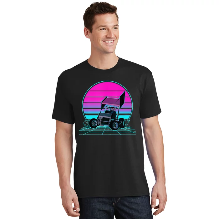 Vintage Retro Sunset Sprint Car Racing T-Shirt