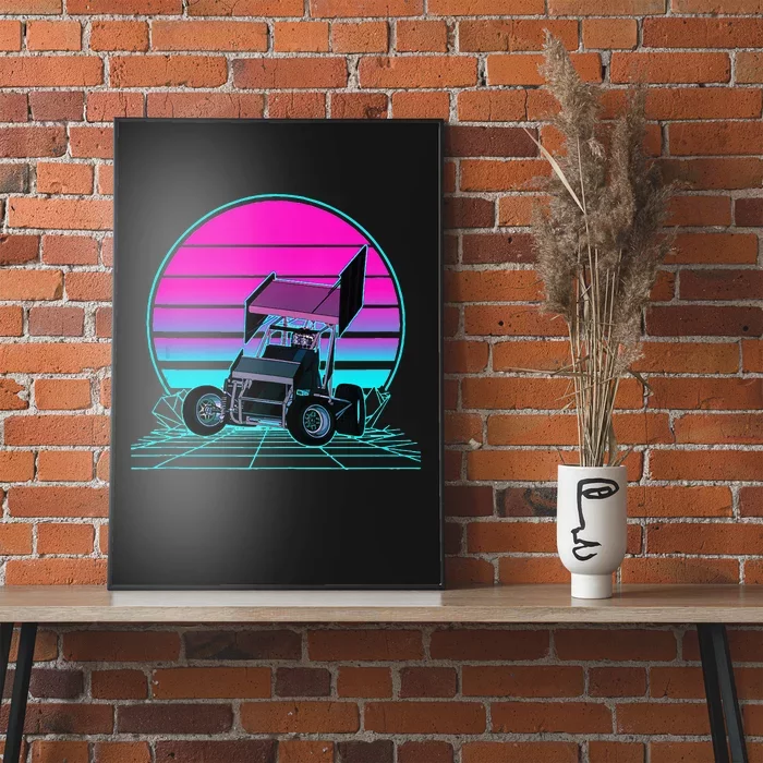 Vintage Retro Sunset Sprint Car Racing Poster