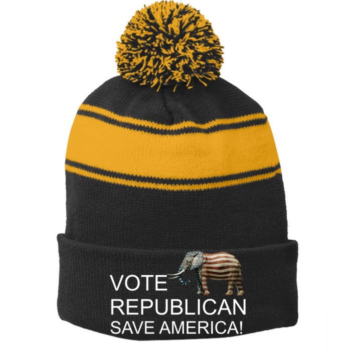 Vote Republican Save America Front and Back Front & Back Stripe Pom Pom Beanie