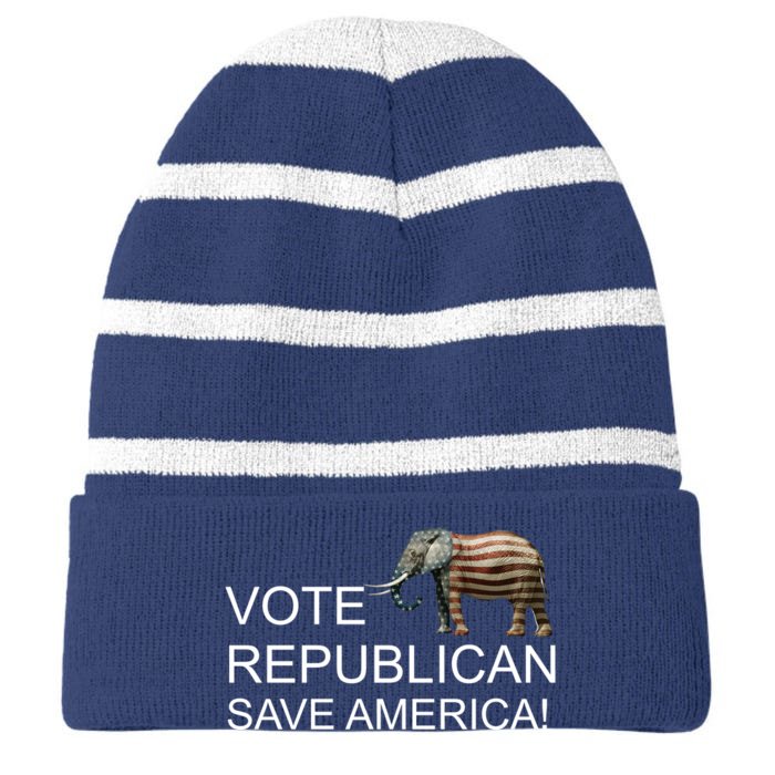 Vote Republican Save America Front and Back Front & Back Striped Beanie with Solid Band