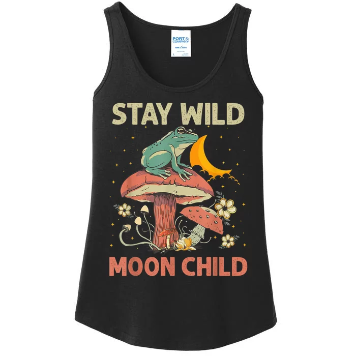 Vintage Retro Stay Wild Moon Child Frog Mushroom Hippie Ladies Essential Tank