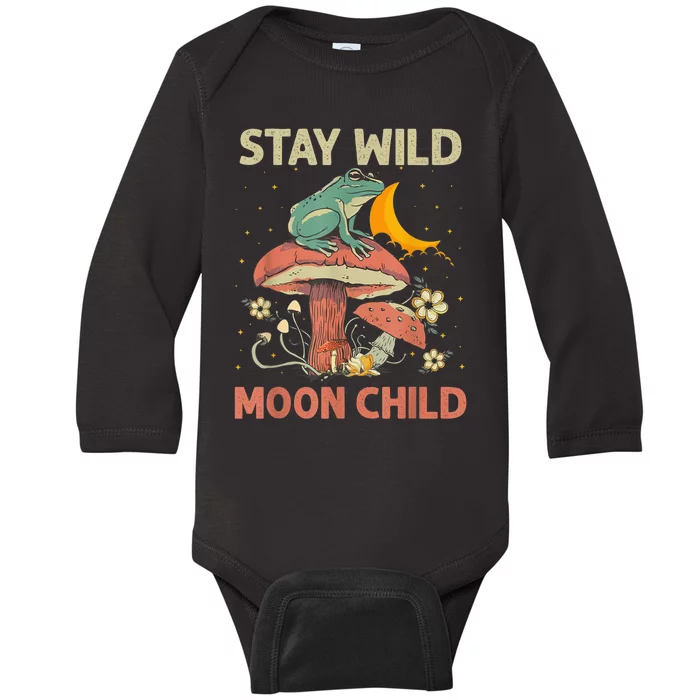 Vintage Retro Stay Wild Moon Child Frog Mushroom Hippie Baby Long Sleeve Bodysuit