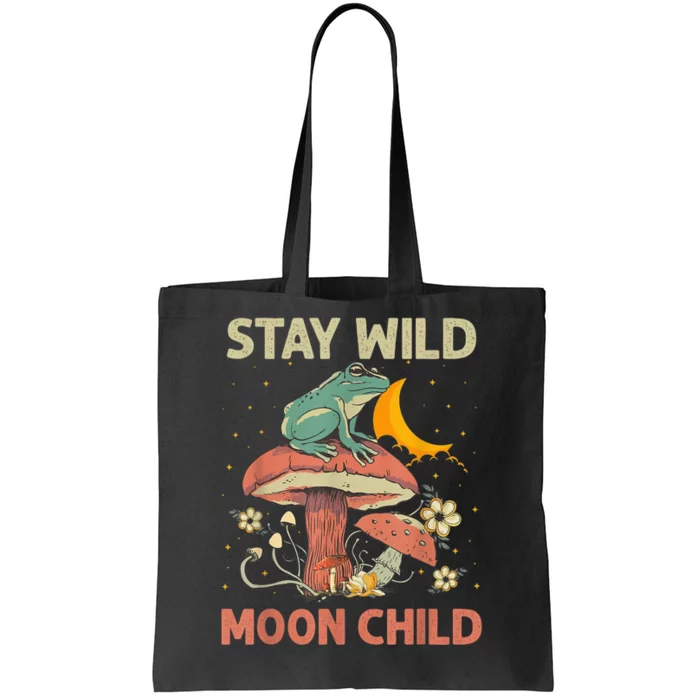 Vintage Retro Stay Wild Moon Child Frog Mushroom Hippie Tote Bag