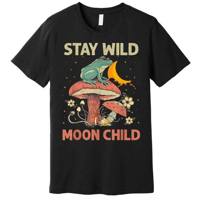 Vintage Retro Stay Wild Moon Child Frog Mushroom Hippie Premium T-Shirt