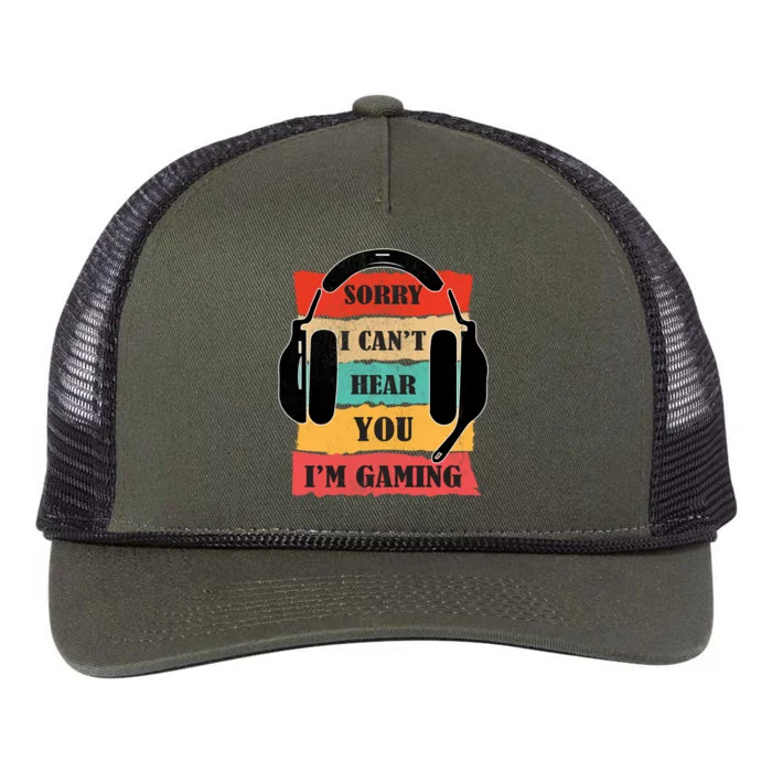 Vintage Retro Sorry I Cant Hear You I Am Gaming Game Geek Gift Retro Rope Trucker Hat Cap