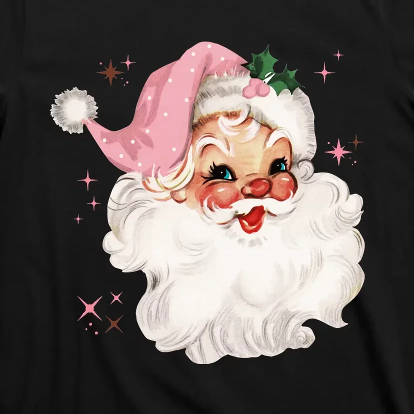 Vintage Retro Santa Chirstmas Pink Hat Claus T-Shirt