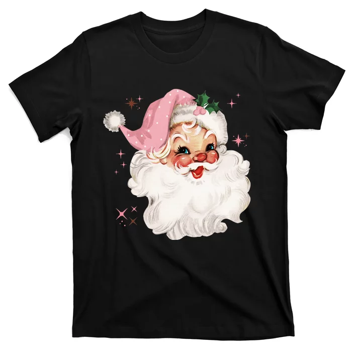 Vintage Retro Santa Chirstmas Pink Hat Claus T-Shirt