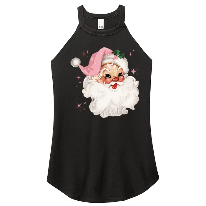 Vintage Retro Santa Chirstmas Pink Hat Claus Women’s Perfect Tri Rocker Tank