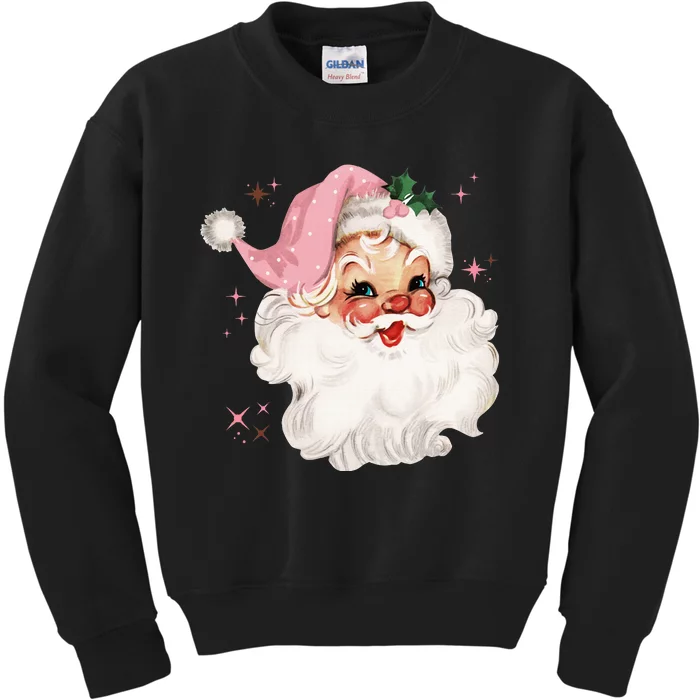 Vintage Retro Santa Chirstmas Pink Hat Claus Kids Sweatshirt