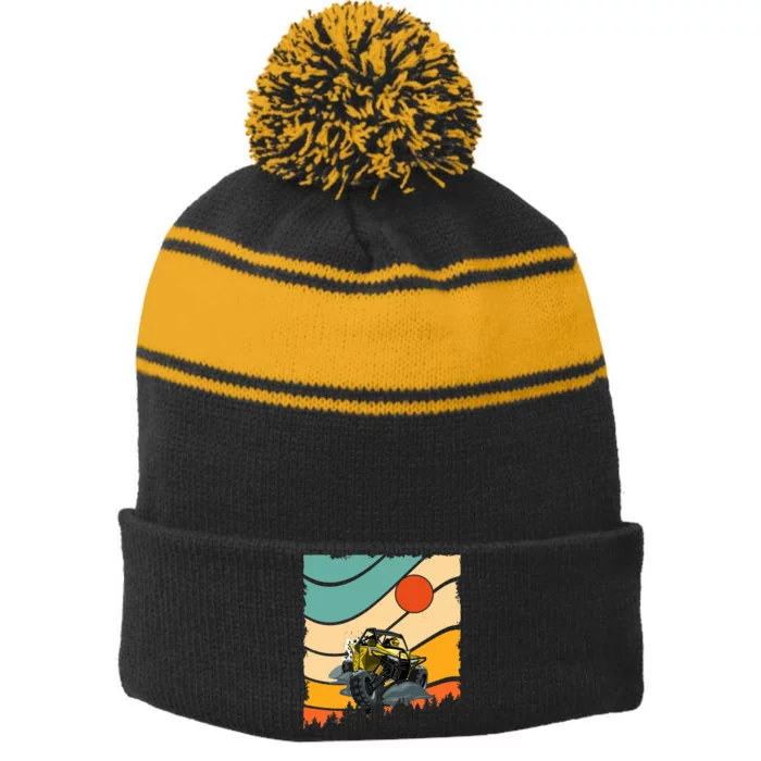 Vintage Retro Style UTV Dirt Offroad SXS Racing Quad Car Premium Stripe Pom Pom Beanie