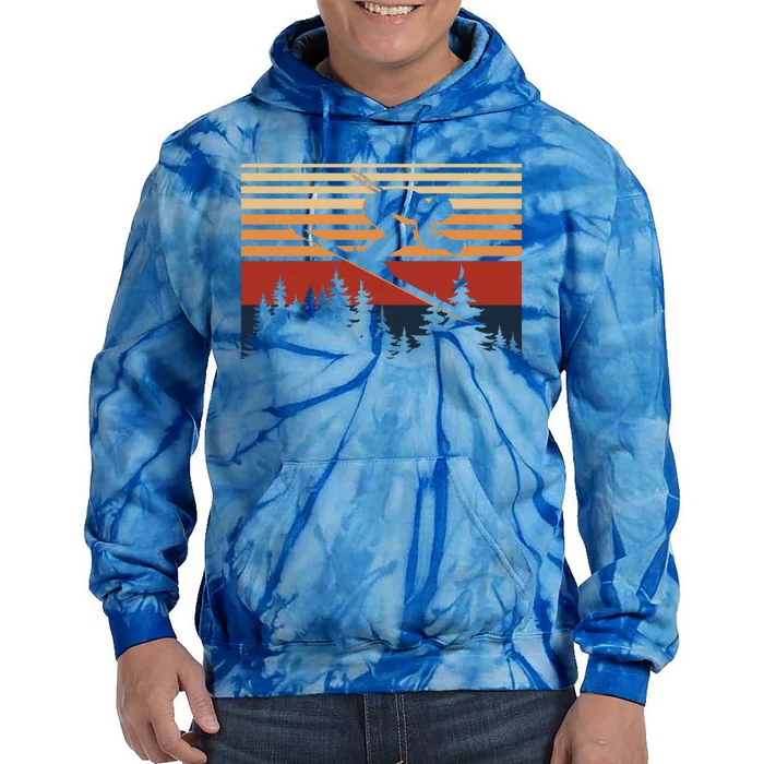 Vintage Retro Skiing For Skiers And Ski Lovers Gift Tie Dye Hoodie