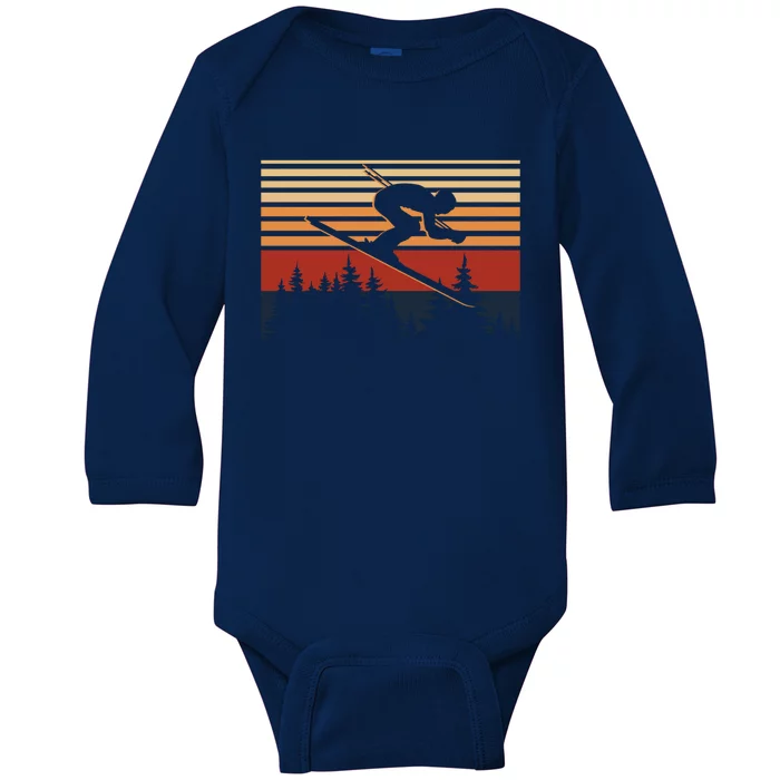 Vintage Retro Skiing For Skiers And Ski Lovers Gift Baby Long Sleeve Bodysuit