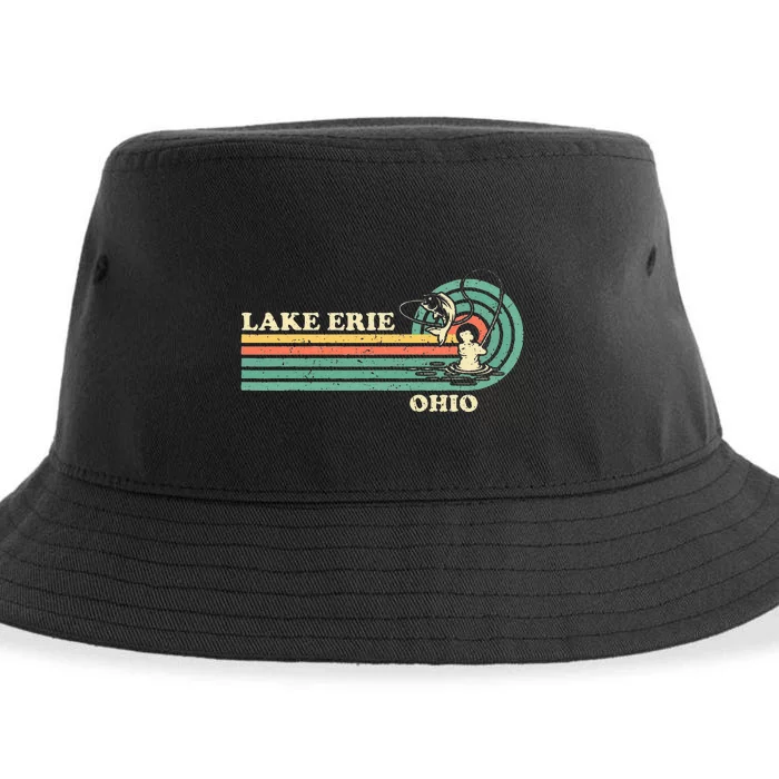 Vintage Retro Summer Fishing Ohio Erie Lake Sustainable Bucket Hat