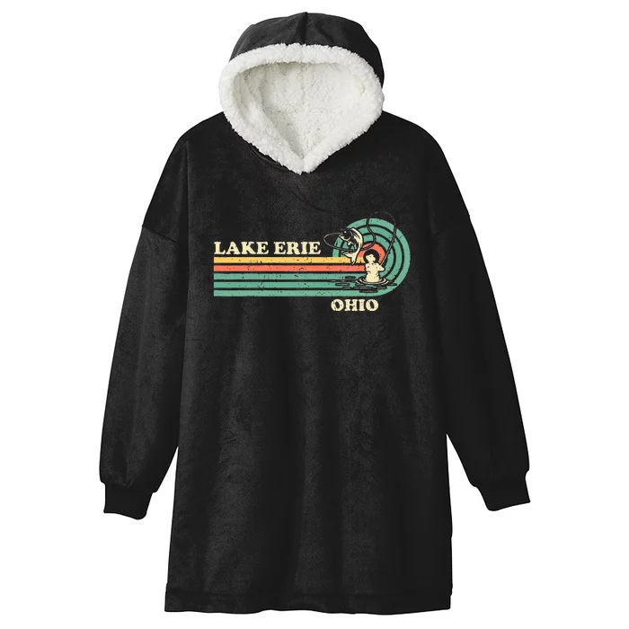 Vintage Retro Summer Fishing Ohio Erie Lake Hooded Wearable Blanket