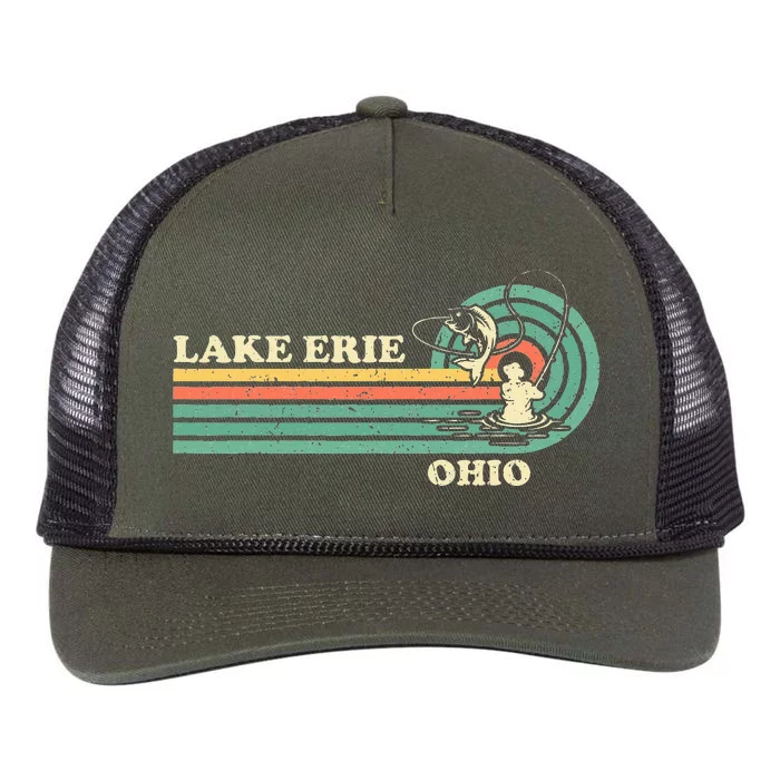 Vintage Retro Summer Fishing Ohio Erie Lake Retro Rope Trucker Hat Cap